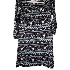 Diane von Furstenberg Silk Jersey 3/4 Sleeve Geometric Print Sheath Dress 10